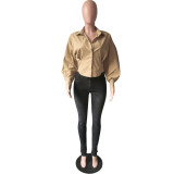 Fashion slim temperament solid color lantern sleeve shirt HM5370