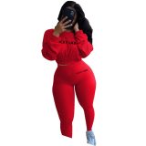 Lucky Label 2 Piece Set Women Crop Top Leggings Casual Sweet Knitted High Stretch Bodycon Jogger Outfit Wholesale Dropshipping