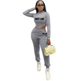 Womens solid color hooded letters casual two-piece suit KK8228