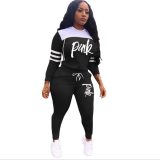 2020 Pink Letter Print Tracksuits Women Two Piece Set Spring Street t-shirt Tops and Jogger Set Suits Casual 2pcs Outfits