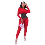 Lace-up rib stitching autumn and winter sports jumpsuit NK183