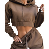 Pure color hooded long-sleeved trousers street casual sports ladies suit KZ175