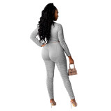 Womens pleated pile sleeves casual two-piece suit CYF3687