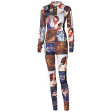 Personalized printed shirt top trousers two-piece casual suit women S093282W