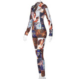 Personalized printed shirt top trousers two-piece casual suit women S093282W