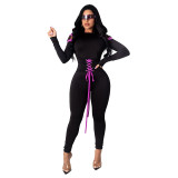 Large size solid color contrast sexy long-sleeved sexy jumpsuit women MY9744