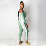 Large size solid color stitching sexy long-sleeved jumpsuit MY9743
