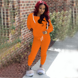 Letter print pullover hooded sweatshirt trousers sports suit R6346