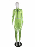 Womens long-sleeved fluorescent casual sports trousers two-piece suit L0318