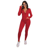 Stylish sexy hat front zipper slim fit jumpsuit with pockets WY6702