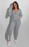 Stylish sexy hat front zipper slim fit jumpsuit with pockets WY6702