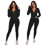 Stylish sexy hat front zipper slim fit jumpsuit with pockets WY6702