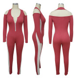 Large size solid color stitching sexy long-sleeved jumpsuit MY9743