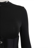 Solid color waist closure front zipper casual jumpsuit A20215J