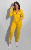 Stylish sexy hat front zipper slim fit jumpsuit with pockets WY6702