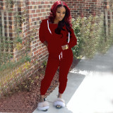Letter print pullover hooded sweatshirt trousers sports suit R6346