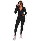 Stylish sexy hat front zipper slim fit jumpsuit with pockets WY6702