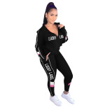 Womens casual solid color stitching letters sports suit long sleeve two-piece suit TH3561
