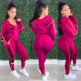 Womens casual solid color stitching letters sports suit long sleeve two-piece suit TH3561