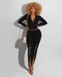 Womens solid color split sexy nightclub suit AMM8276