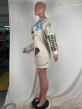 Fashionable graffiti print sweater dress with adjustable sleeves AMM8280