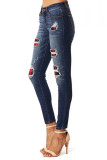 Featured contrast stitching frayed washed jeans D8388