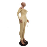 Womens Ribbed Plain Shoulder Long Sleeve Jumpsuit TRS1063