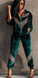 Multicolor gold velvet leopard pattern stitching two-piece suit Q692