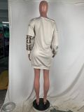 Fashionable graffiti print sweater dress with adjustable sleeves AMM8280
