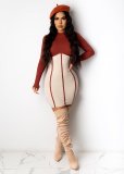 Solid color stitching long sleeve dress CY1260