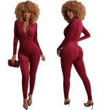 Fashion solid color nightclub sexy long-sleeved jumpsuit R3048