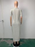Ladies big V single row short sleeve long skirt T-shirt CY1255