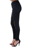 Featured contrast stitching frayed washed jeans D8388