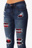 Featured contrast stitching frayed washed jeans D8388