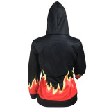 Flame print hooded sweater fabric top Womens clothing HH8946