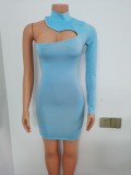 Sexy One Sleeves Women Blue Bodycon Dress FF1038