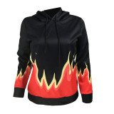 Flame print hooded sweater fabric top Womens clothing HH8946