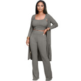 Pure color pit strip three-piece leisure suit X9264