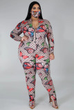 Oversized fat woman stretch digital print jumpsuit SJ3308