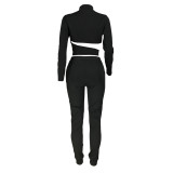 Womens two-piece solid color blouse with low waist high collar English trousers autumn and winter HH8945