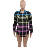 Womens Printed Plaid Shirt Long Sleeve Top KSN8045