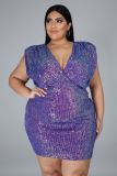 Sexy V-neck sequin nightclub pencil temperament dress plus size Womens clothing CCY1307