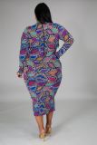 Fat lady Womens plus size long multicolor printed dress SJ4320