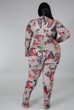 Oversized fat woman stretch digital print jumpsuit SJ3308