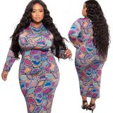 Fat lady Womens plus size long multicolor printed dress SJ4320