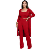 Pure color pit strip three-piece leisure suit X9264