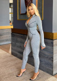 Letter embroidery LUCKYLABEL skinny jumpsuit stitching long-sleeved jumpsuit FF1046