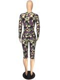 Sexy bag hip round neck long sleeve camouflage jumpsuit LM8196