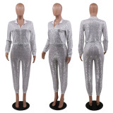 Long Sleeve Top Slim Pencil Pants Sequins Home Party Two-piece Set CCY8749