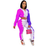 Gradient tie-dye printing sports casual suit women CM798